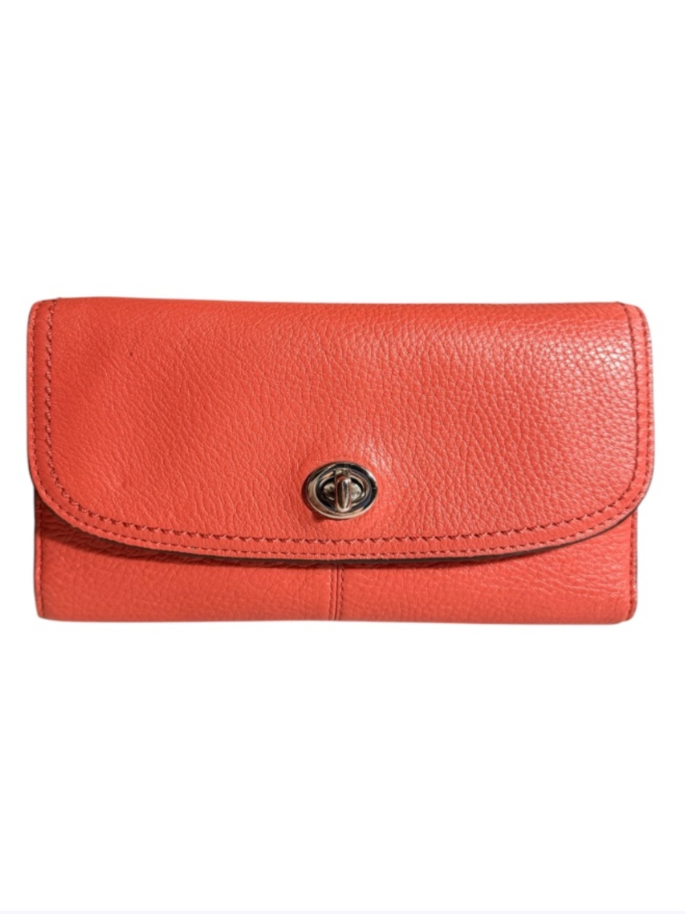 Coach Park Coral Pink Sienna Pebble Leather Trifold Turnlock Envelope Wallet